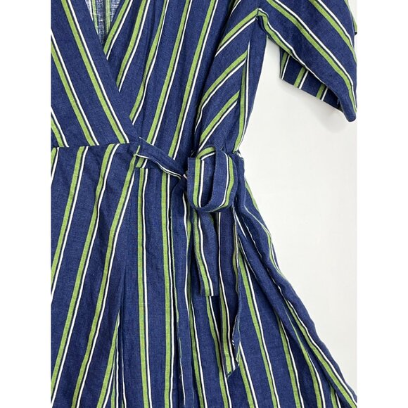 United Colors of Benetton Wrap Pure Linen Romper Short Sleeve Green Blue Medium - Picture 3 of 8